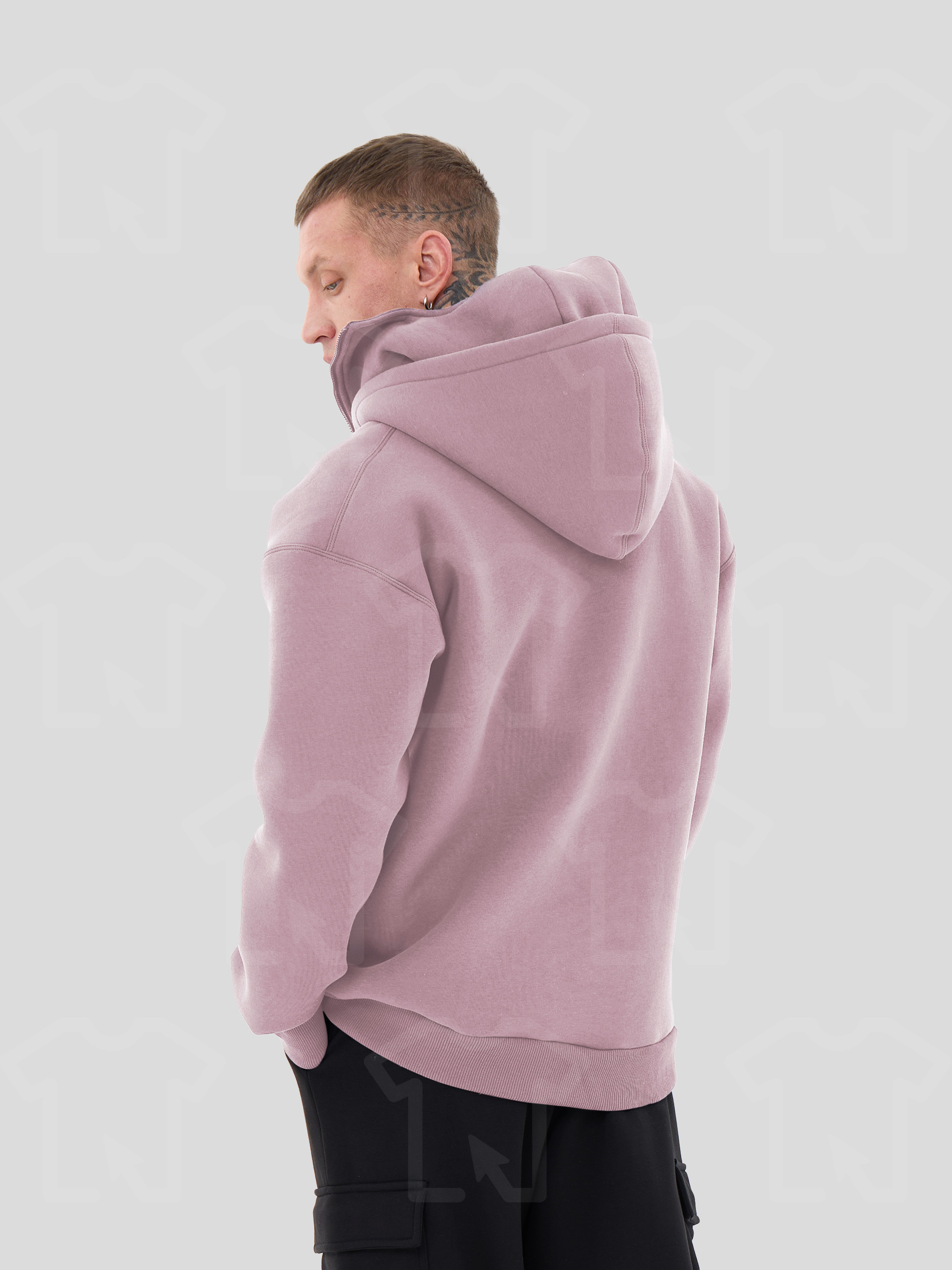 Худи Oversize BALACLAVA ZIP (на молнии) Премиум с начесом, цвет: пыльная роза